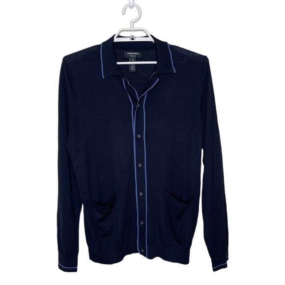 NORDSTROM Tech Smart Blue Merino Wool Button Up Sweater Collared Cardigan Sz M - Picture 1 of 8